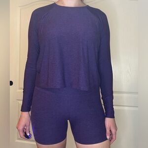 Beyond Yoga Set. Featherweight Pullover (Size M) & Biker Short (Size S)